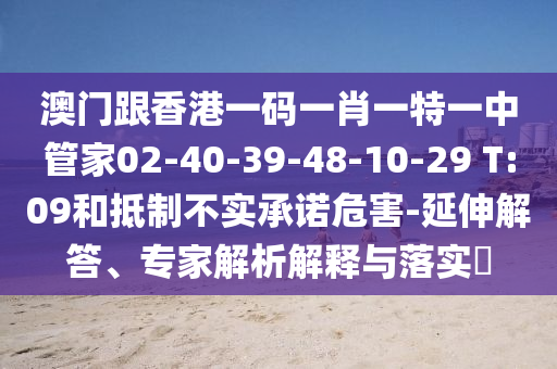 澳門(mén)跟香港一碼一肖一特一中管家02-40-39-48-10-29 T:09和抵制不實(shí)承諾危害-延伸解答、專家解析解釋與落實(shí)?